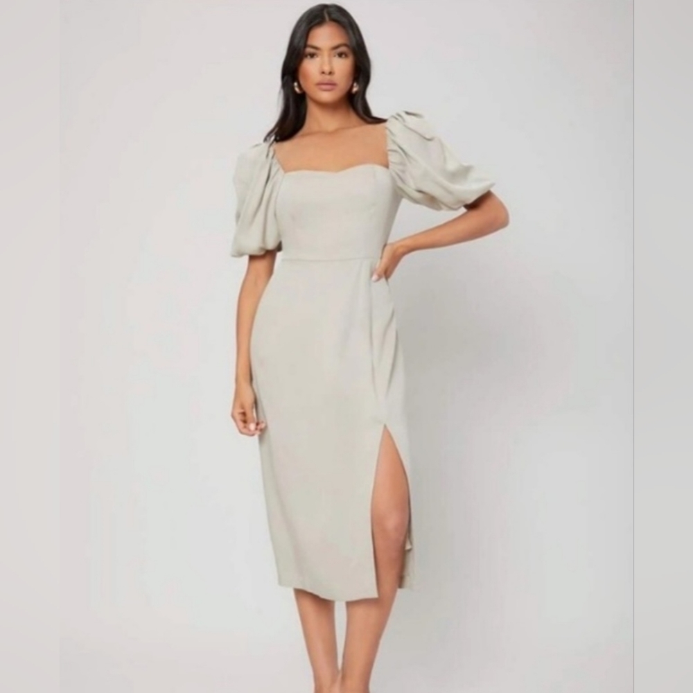 MOTF Beige Puff Sleeve Dress - S